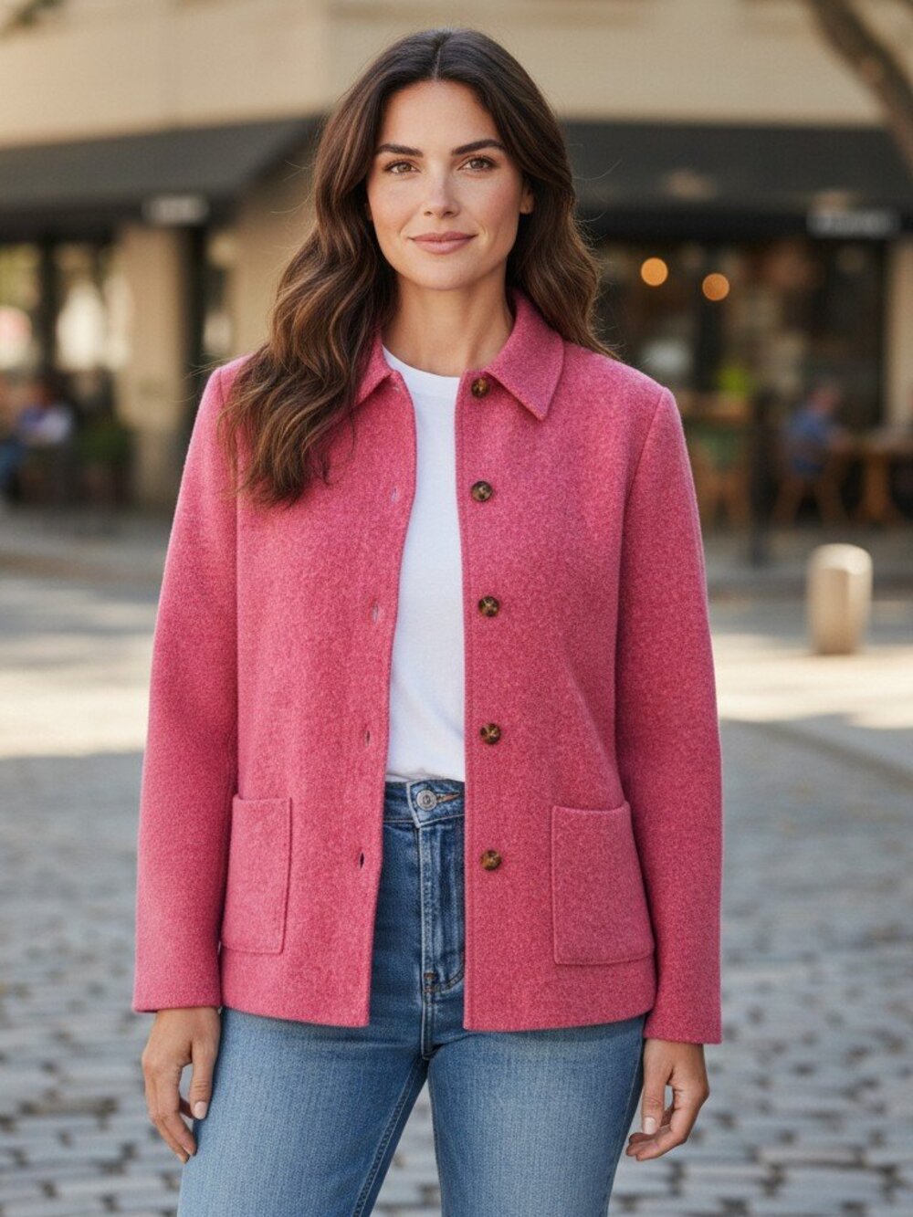 Land's End 100% Wool Pink Coral Long Sleeves Buttoned Cardigan